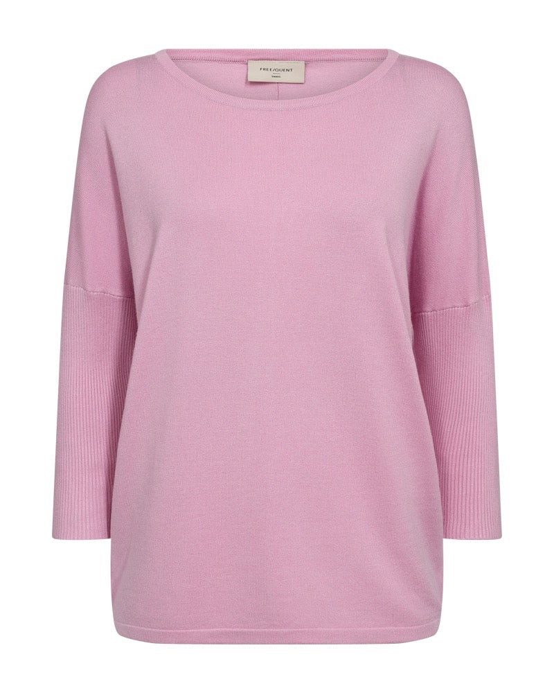 lyserød strik med 3/4 ærmer i rib. Freequent Lilac Sachet FQJONE-PU