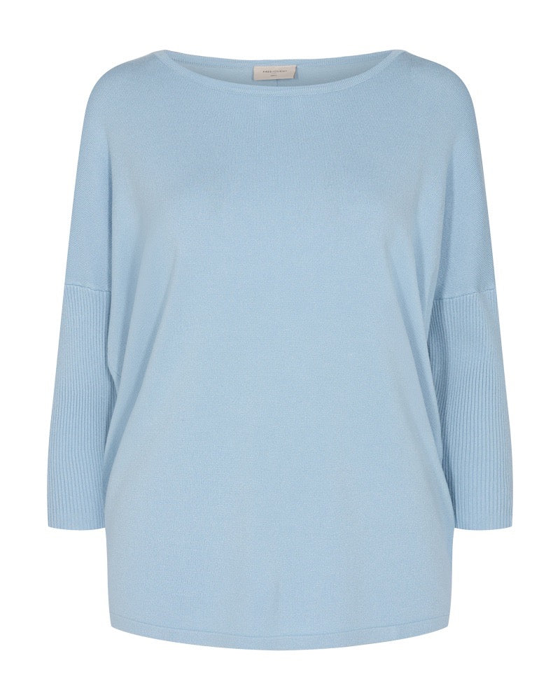 blå strik med 3/4 ærmer i rib. Freequent Chambray Blue FQJONE-PU