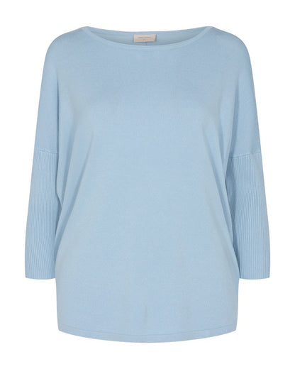 blå strik med 3/4 ærmer i rib. Freequent Chambray Blue FQJONE-PU