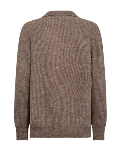 brun strik pullover med v-hals og krave. Freequent FQHILL-PULLOVER Morel Melange