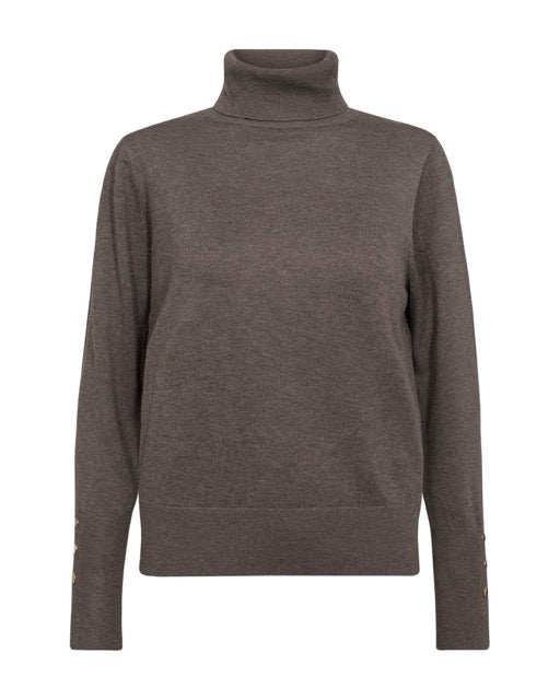 brun striktrøje med rullekrave. Freequent FQKATIE-PULLOVER Morel Melange