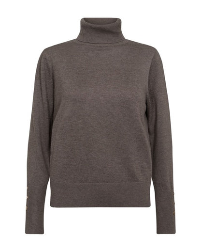 brun striktrøje med rullekrave. Freequent FQKATIE-PULLOVER Morel Melange