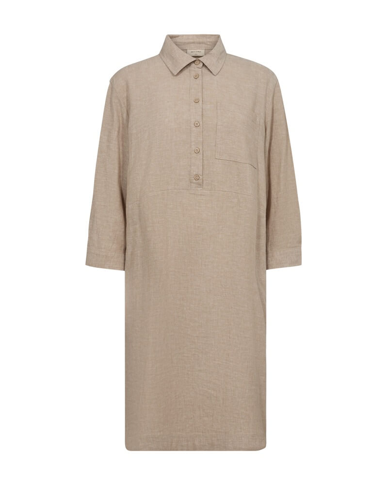 beige kjole i hør Freequent FQLALUNA-DRESS Sand melange