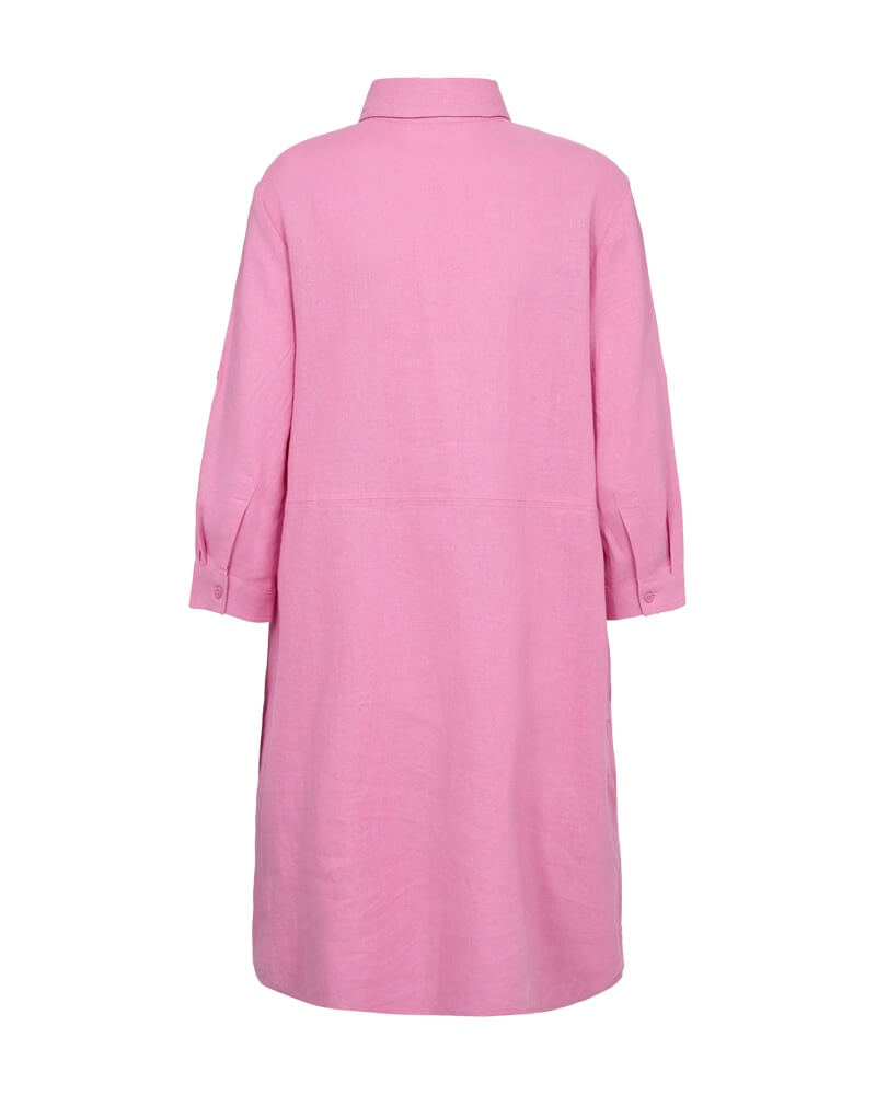 ryggen af Freequent Fuchsia Pink FQLALUNA-DRESS hørkjole