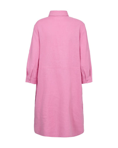 ryggen af Freequent Fuchsia Pink FQLALUNA-DRESS hørkjole