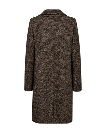 mellemlang frakke med knappelukning og lommer. Freequent FQBUGGY-JACKET Simply Taupe w. Black