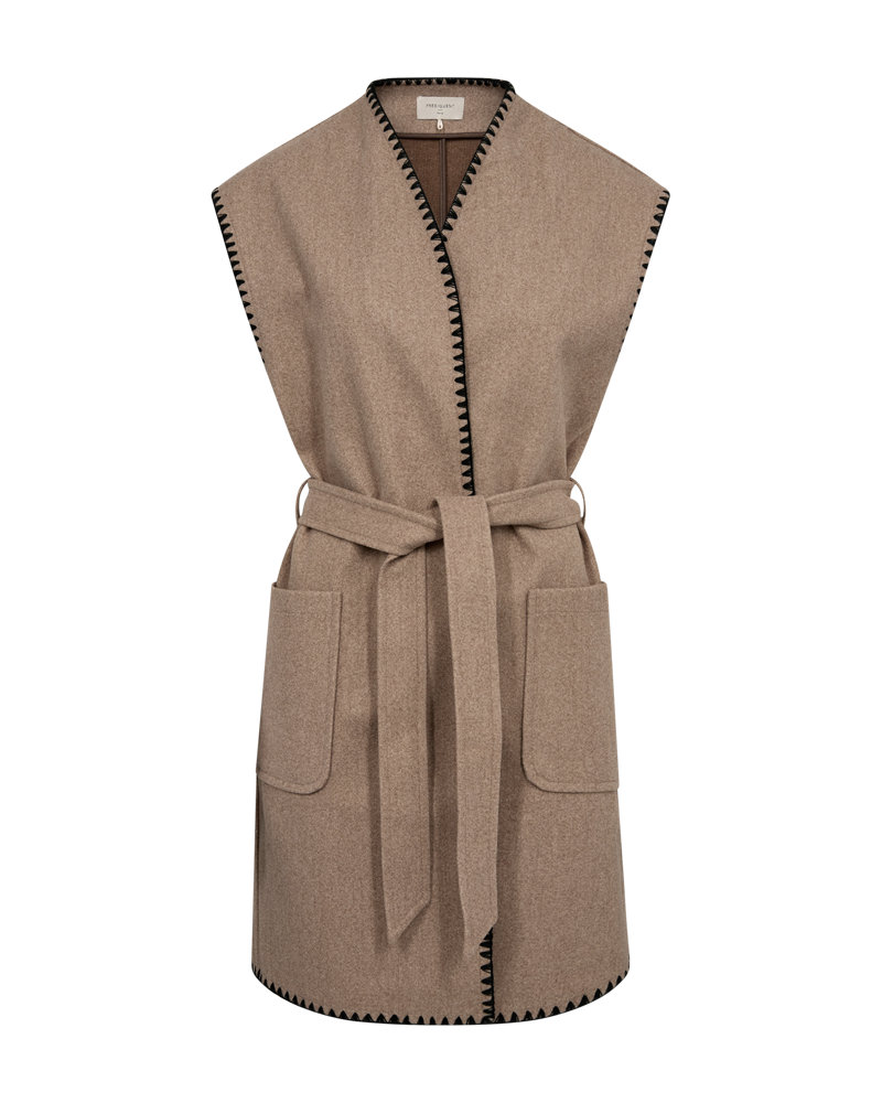 Freequent Taupe Gray Melange w. Black OUTERWEAR | FQYANNA-WAISTCOAT