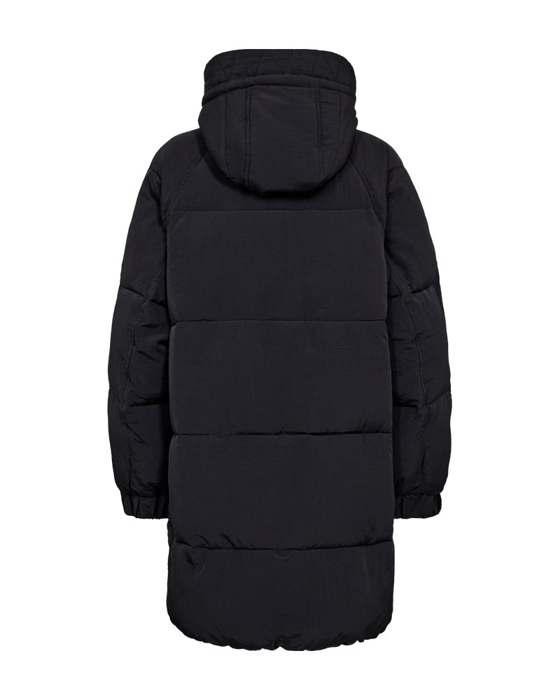 ryggen af sort vinterjakke med hætte med snøre og skjult lynlåslukning. Freequent FQMELLOW-JACKET Black