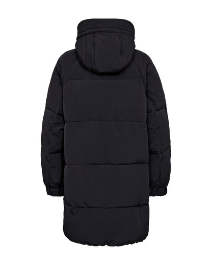 ryggen af sort vinterjakke med hætte med snøre og skjult lynlåslukning. Freequent FQMELLOW-JACKET Black