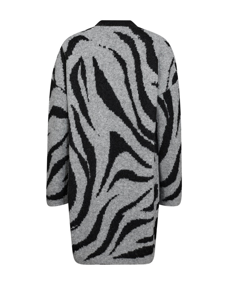 ryggen af strikket cardigan med zebramønster i sort/grå. Freequent FQROMA-CARDIGAN Medium Grey Mel. w. Black