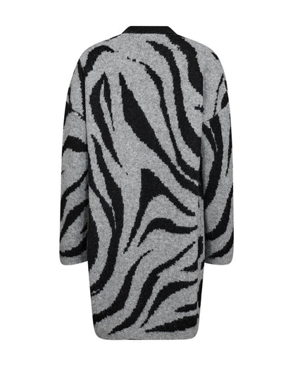 ryggen af strikket cardigan med zebramønster i sort/grå. Freequent FQROMA-CARDIGAN Medium Grey Mel. w. Black