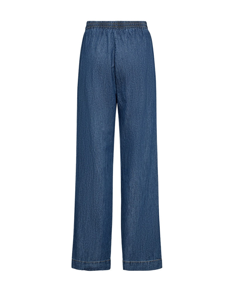 bagpå denimbukser med brede bukseben og snøre i taljen. Freequent FQLISEA-PANTS Medium Blue Denim
