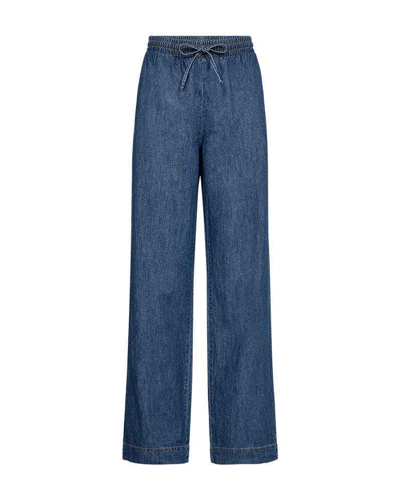 denimbukser med brede bukseben og snøre i taljen. Freequent FQLISEA-PANTS Medium Blue Denim