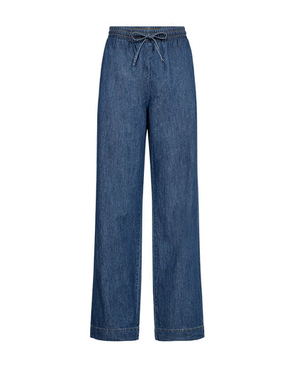 denimbukser med brede bukseben og snøre i taljen. Freequent FQLISEA-PANTS Medium Blue Denim