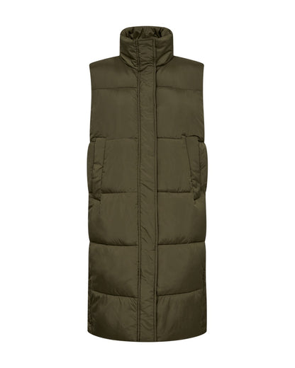 lang grøn vest med høj hals og skjult lynlåslukning. Freequent FQLULA-WAISTCOAT Olive Night