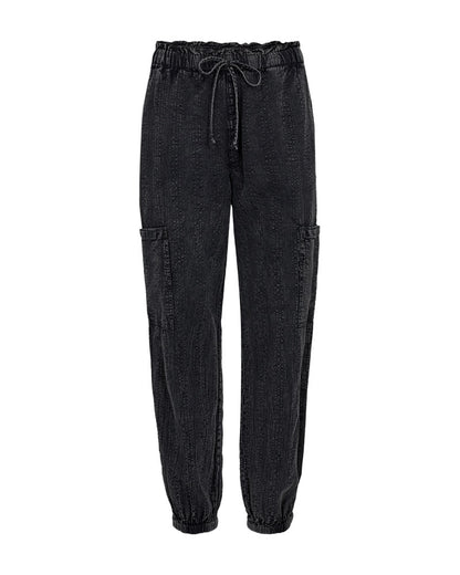 bukser med denim look og elastik i taljen og buksekant. Freequent FQDELY-PANTS Black