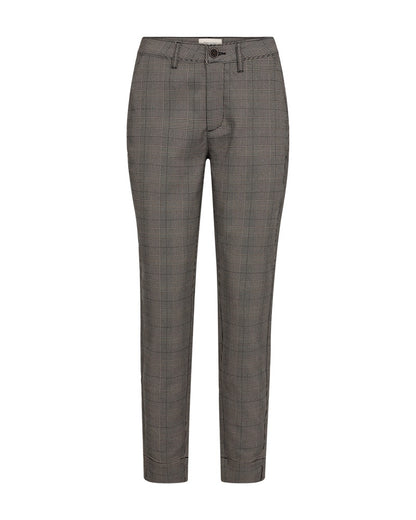 smalle grålige bukser med svagt ternet mønster. Freequent FQREX-PANTS Simply Taupe w. Black
