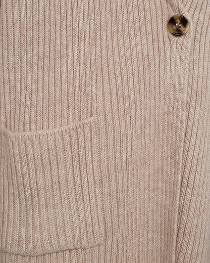 closeup af lomme på mellemlang beige cardigan åben foran Freequent FQALONA-CARDIGAN Moonbeam