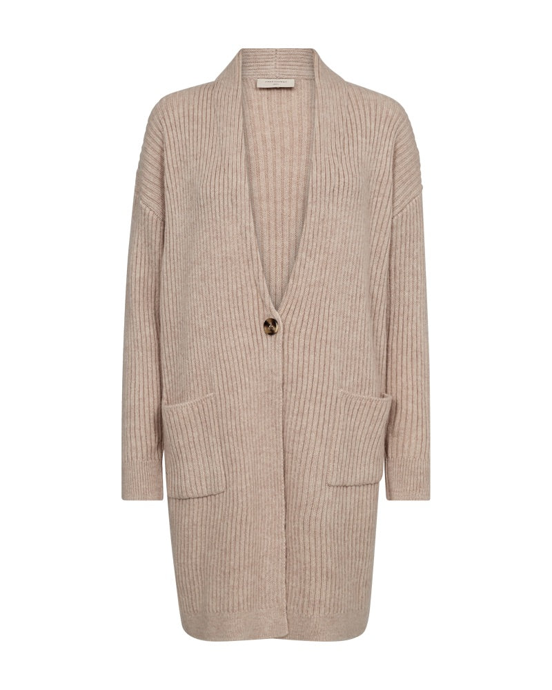 mellemlang beige cardigan åben foran Freequent FQALONA-CARDIGAN Moonbeam