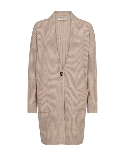 mellemlang beige cardigan åben foran Freequent FQALONA-CARDIGAN Moonbeam