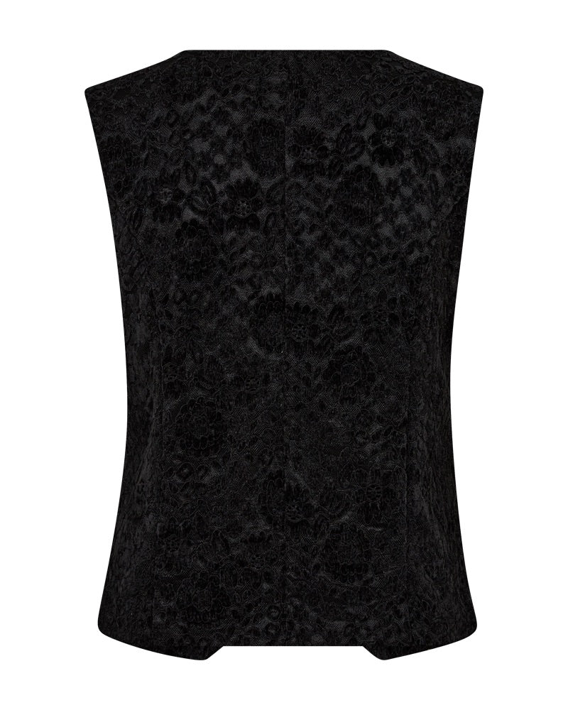 sort vest fra Freequent med velourblondekvalitet og blomstermønster. Freequent FQGRY-WAISTCOAT Black