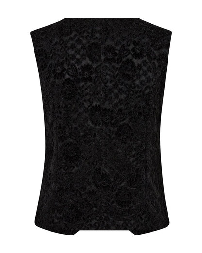 sort vest fra Freequent med velourblondekvalitet og blomstermønster. Freequent FQGRY-WAISTCOAT Black