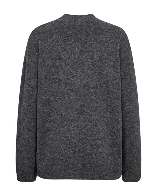 grå strik med v-hals. Freequent FQGRSEVALIN-PULLOVER Dark Grey Melange