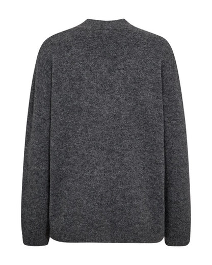 grå strik med v-hals. Freequent FQGRSEVALIN-PULLOVER Dark Grey Melange