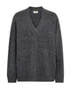 grå strik med v-hals. Freequent FQGRSEVALIN-PULLOVER Dark Grey Melange