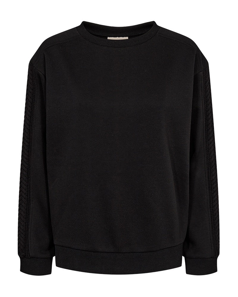 klassisk sort sweatshirt med kabelmønster på ærmerne. Freequent FQWANA-PULLOVER Black