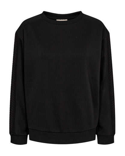klassisk sort sweatshirt med kabelmønster på ærmerne. Freequent FQWANA-PULLOVER Black