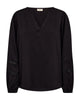 fronten af ryggen af sort bluse med elegante detaljer på ærmerne. Freequent FQMAZE-BLOUSE Black