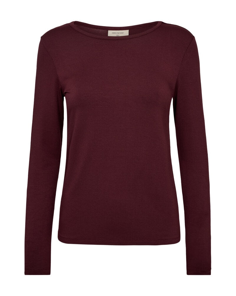 lanærmet bordeaux rød bluse med rund hals. Freequent FQLIANA-TEE Port Royale
