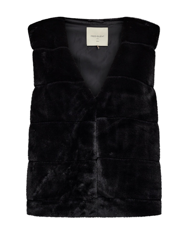 blød sort vest i faux fur med v-hals. Freequent FQFOXY-WAISTCOAT Black