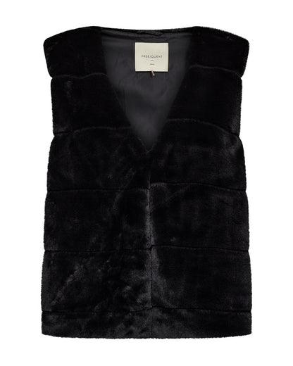 blød sort vest i faux fur med v-hals. Freequent FQFOXY-WAISTCOAT Black