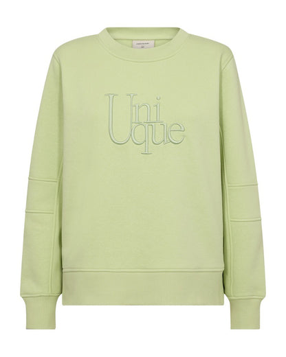 limegrøn sweatshirt med slids i sidesømmen og broderi på fronten. Freequent Shadow Lime FQPROSIT-PULLOVER