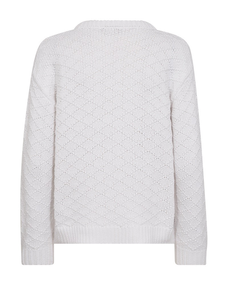 ryggen af langærmet hvis strik med rund hals og strikket mønster. Freequent Off-white FQCOTLA-PULLOVER