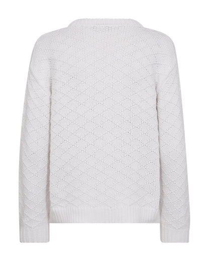 ryggen af langærmet hvis strik med rund hals og strikket mønster. Freequent Off-white FQCOTLA-PULLOVER