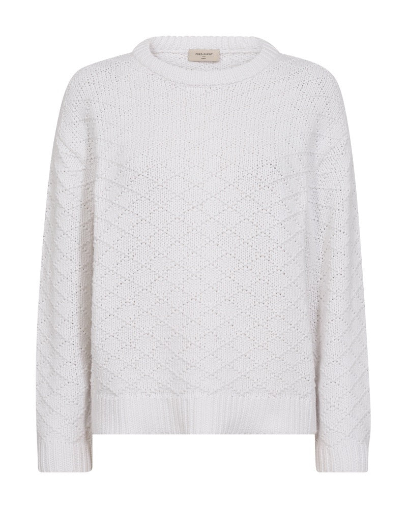 langærmet hvis strik med rund hals og strikket mønster. Freequent Off-white FQCOTLA-PULLOVER