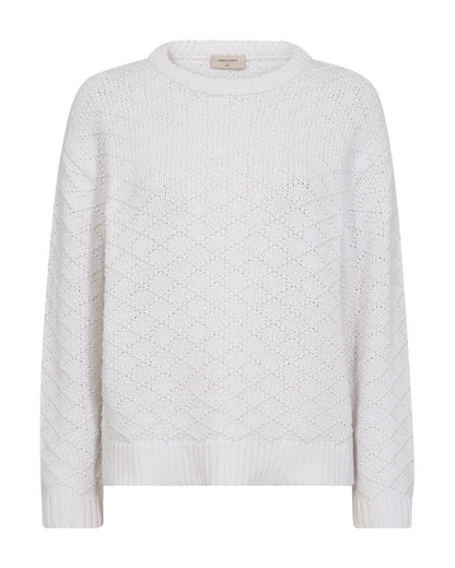langærmet hvis strik med rund hals og strikket mønster. Freequent Off-white FQCOTLA-PULLOVER