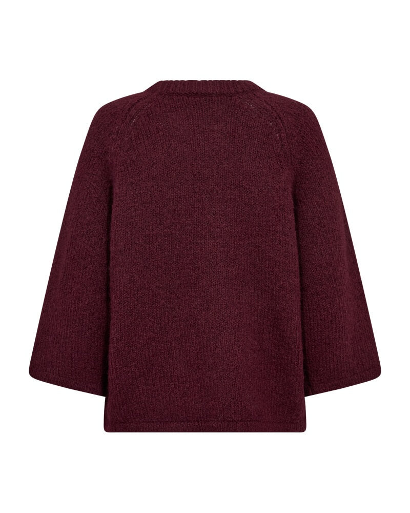 ryggen af vinrød strik med 3/4 ærmer. Freequent FQGRSLULU-PULLOVER Port Royale Melange