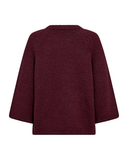 ryggen af vinrød strik med 3/4 ærmer. Freequent FQGRSLULU-PULLOVER Port Royale Melange