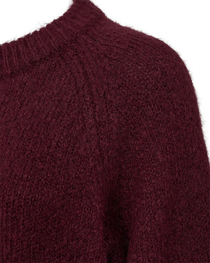 raglan ærmer på vinrød strik med 3/4 ærmer. Freequent FQGRSLULU-PULLOVER Port Royale Melange