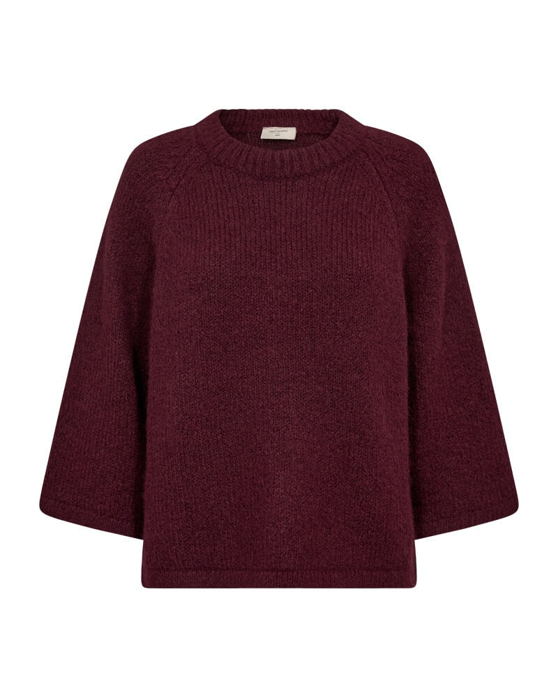 vinrød strik med 3/4 ærmer. Freequent FQGRSLULU-PULLOVER Port Royale Melange