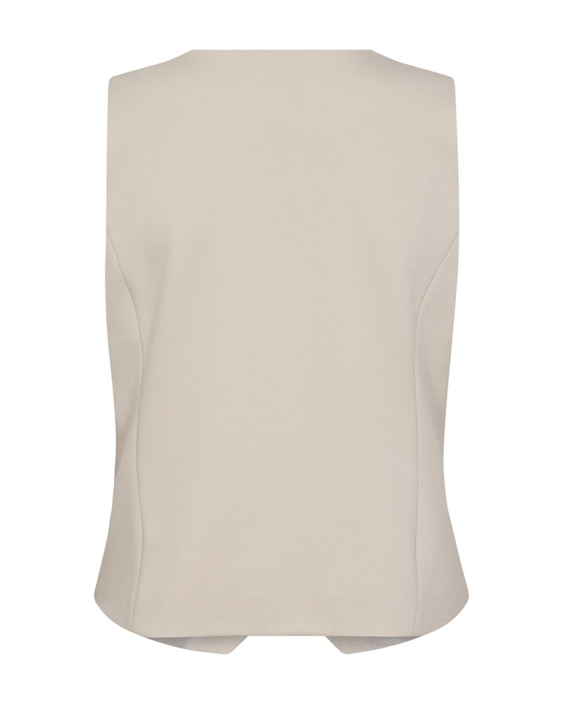 simpel ryg på beige vest med v-hals og knaplukning. Freequent FQNANNI-WAISTCOAT Moonbeam