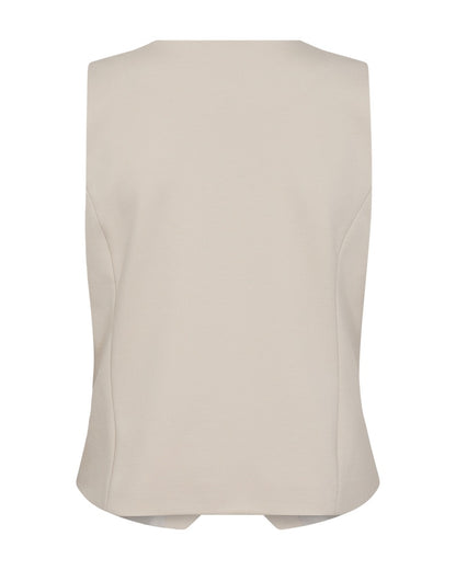 simpel ryg på beige vest med v-hals og knaplukning. Freequent FQNANNI-WAISTCOAT Moonbeam