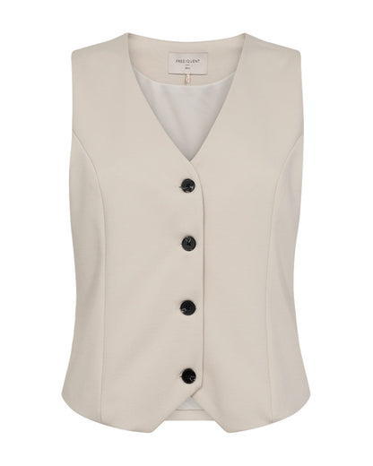 beige vest med v-hals og knaplukning. Freequent FQNANNI-WAISTCOAT Moonbeam