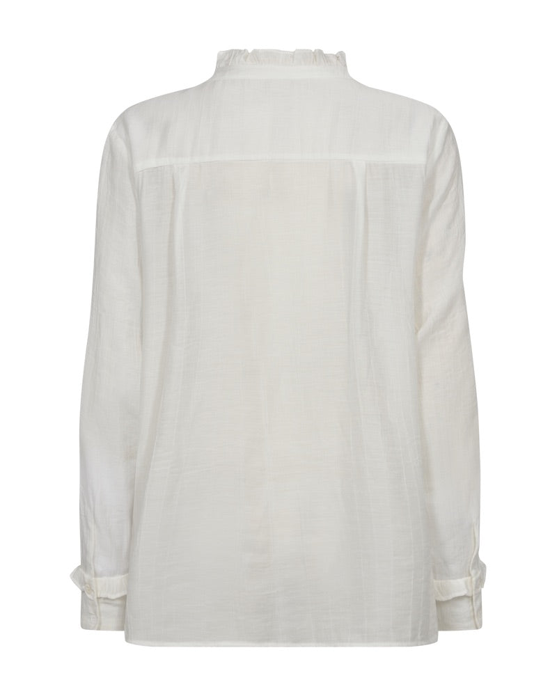 Hvid bluse rund hals med flæsekrave fra Freequent FQSIVA-SHIRT Off-white