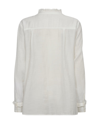 Hvid bluse rund hals med flæsekrave fra Freequent FQSIVA-SHIRT Off-white