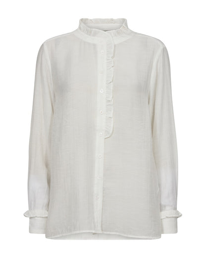 Hvid bluse rund hals med flæsekrave fra Freequent FQSIVA-SHIRT Off-white